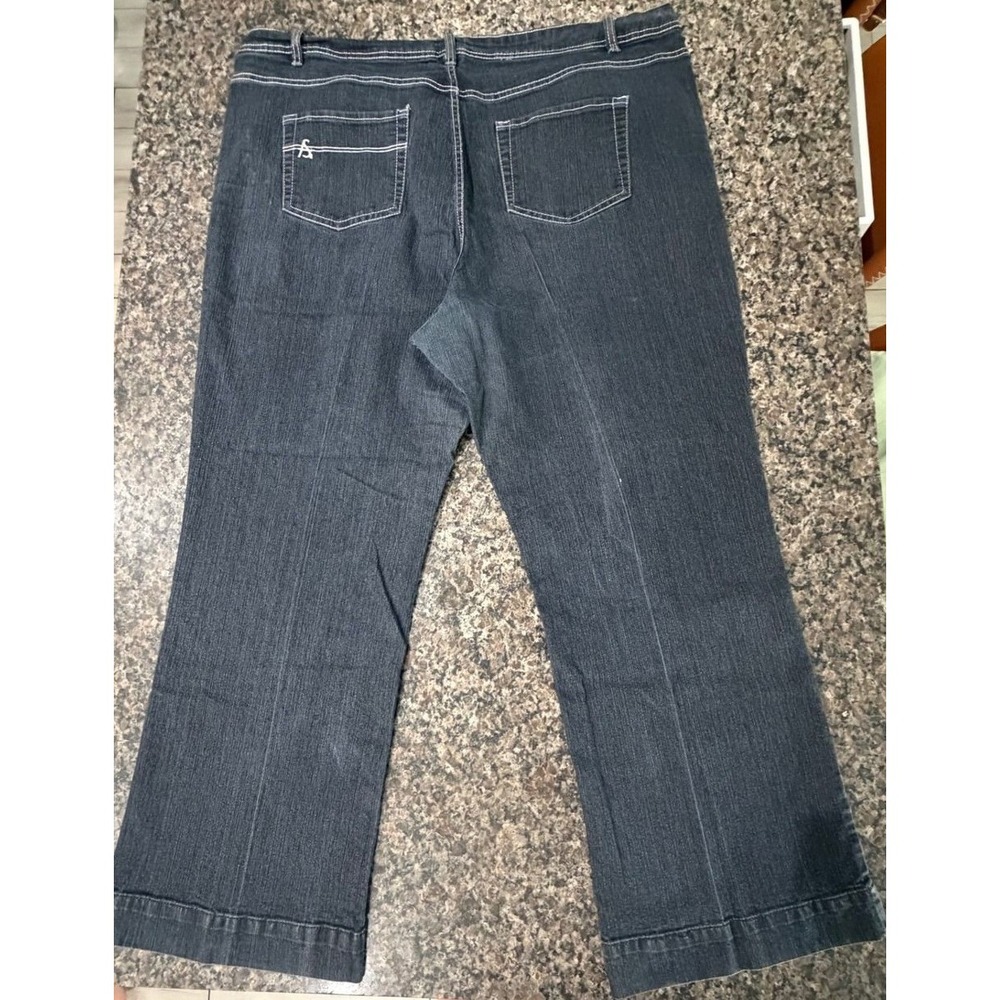 Ashley Stewart Womens Plus Size 24 Dark Wash Wide Leg Contrast Stitch Jeans